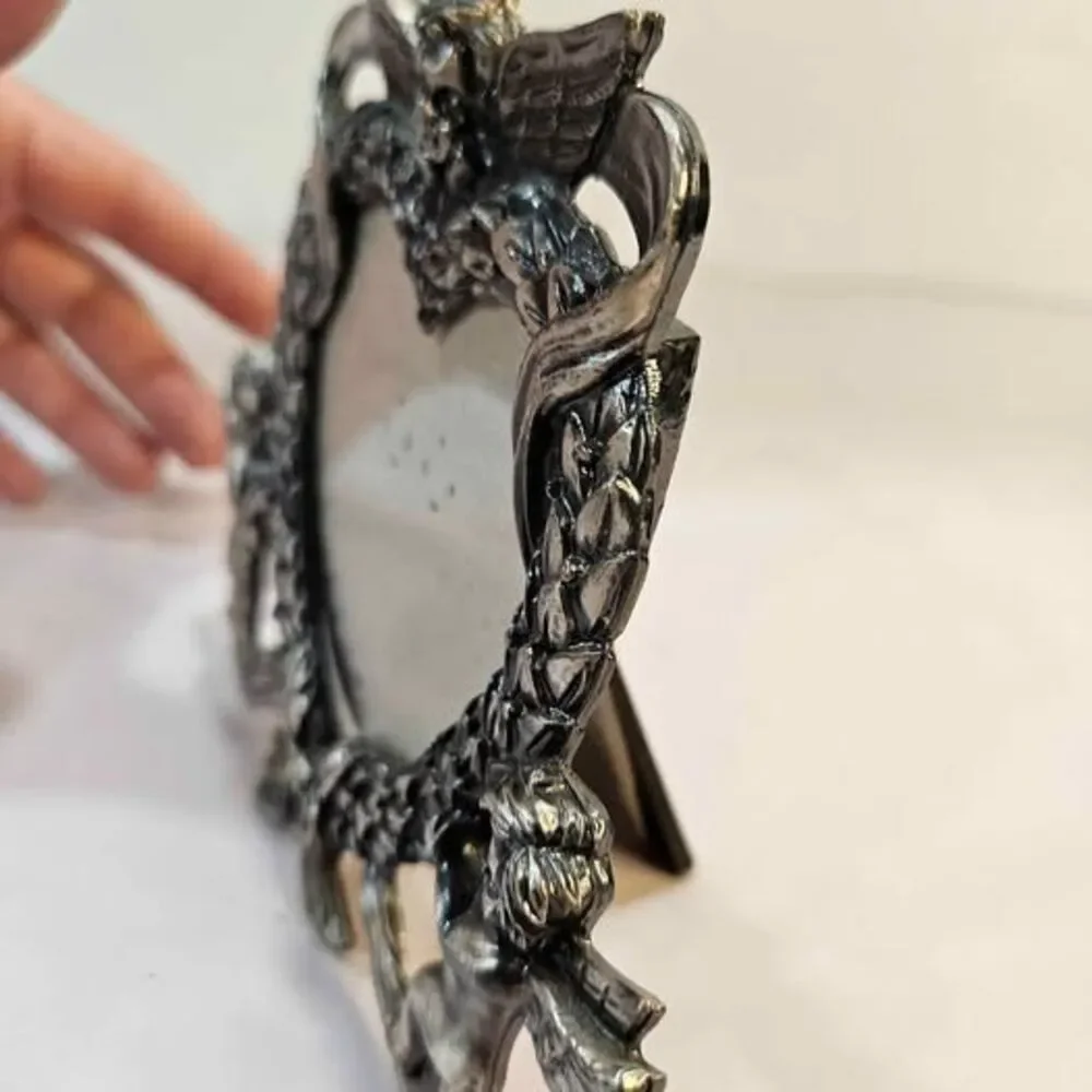 Vintage Silver Cherub Heart Picture Frame